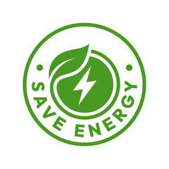 Save energy symbol. Energy icon with green leaf. Eco friendly, environmentally. Eco icon. Vector illustration.