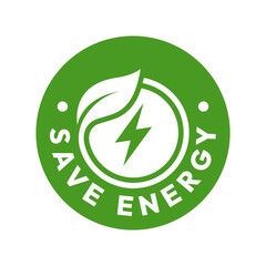 Save energy symbol. Energy icon with green leaf. Eco friendly, environmentally. Eco icon. Vector illustration.