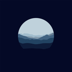 Nature landscape mountain panorama illustration in circle.