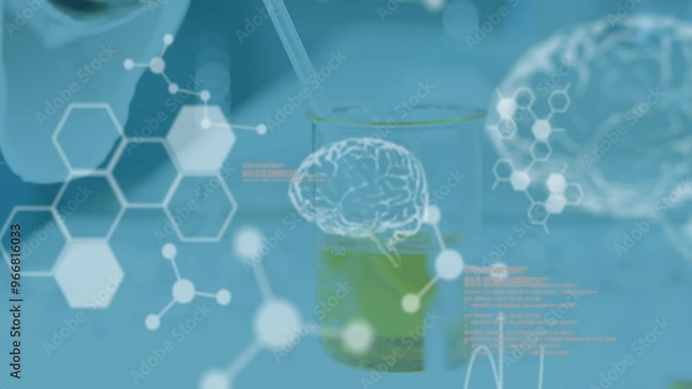 Aufkleber animation of scientific data processing and human brains over scientist in laboratory