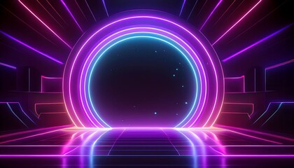 Fototapeta premium Stage background with spotlights, LED lights, lasers and smoke.