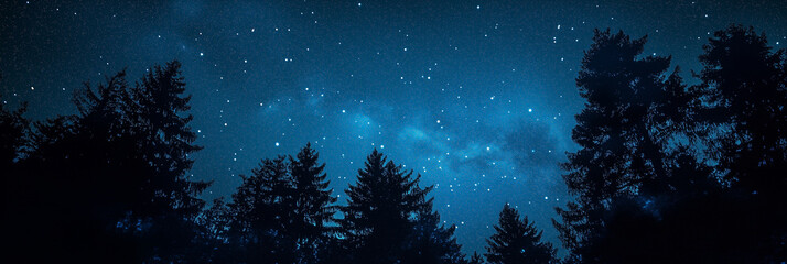 Naklejka premium Mesmerizing starry sky with shimmering galaxy and vast universe in the background, showcasing the cosmic beauty of stars, constellations, and the infinite space. Perfect for astronomy and celestial-th