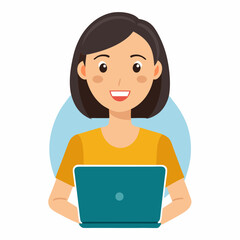 Business woman with a laptop. A smiling woman holding a laptop on a white background 