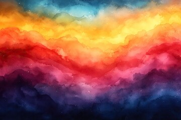 Abstract Watercolor Sky with  Rainbow Colors