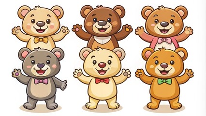 Colorful cartoon bears showcasing a range of emotions, from silly grins to big hugs, inspiring creativity and whimsy