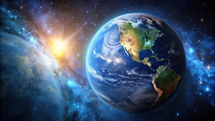 Obraz premium Planet Earth viewed from space with copy space, galaxy full of stars