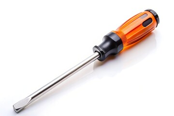 Plastic handle cross blade screwdriver on white background fisheye