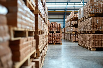Fototapeta premium Pallets of Wood in a Warehouse