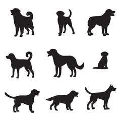 Isolated dogs on the white background. Dogs silhouettes. Vector EPS 10.	
