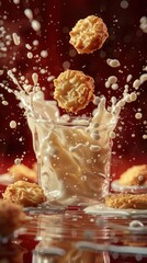 Cookies splashing in milk.