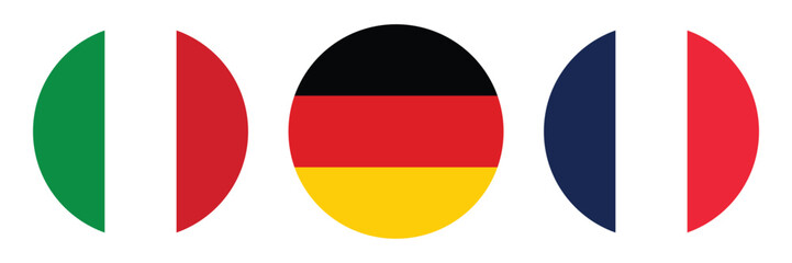 Germany, France and Italy round flag vector icon set. Europe national flag in circle. Round button.