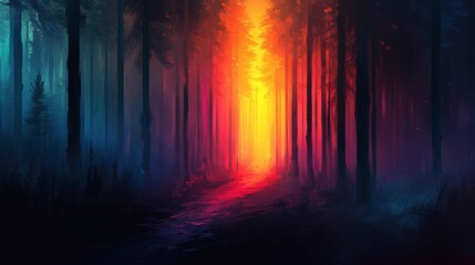 Obraz premium A Path Through a Colorful, Mystical Forest