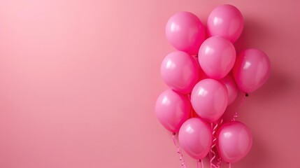A close-up of a bunch of pink balloons against a pink background.