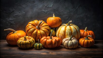 Pumpkins on black background