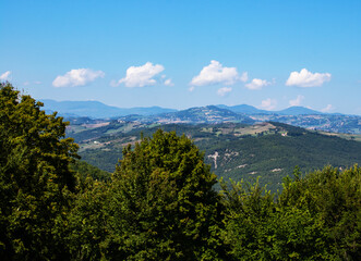 Apennine hills in Tuscany-Emilia, panoramic view of rolling countryside.
