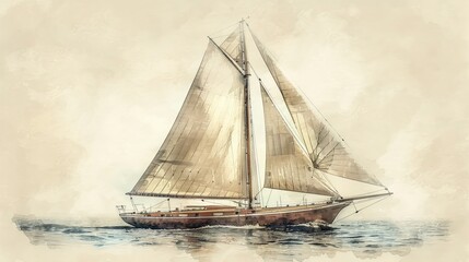 Watercolor painting of a sailboat on the ocean.