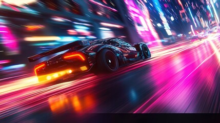 Fototapeta premium High-Speed Pursuit in a Neon Metropolis 