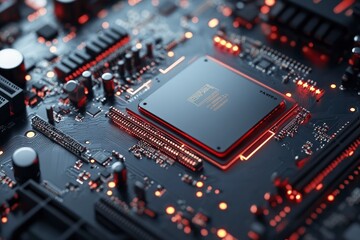 Fototapeta premium concept The motherboard in the picture is Brain Technology RAM Gaming. This motherboard has chipset and supports 12th Core processors. Generate AI with generative ai