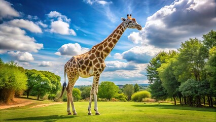 Realistic full body giraffe photography at summer season tilted angle