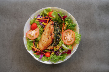 Spinach and mushroom stuffed chicken salad.