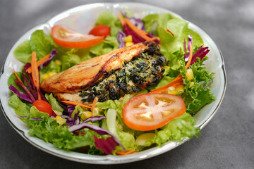 Spinach and mushroom stuffed chicken salad.
