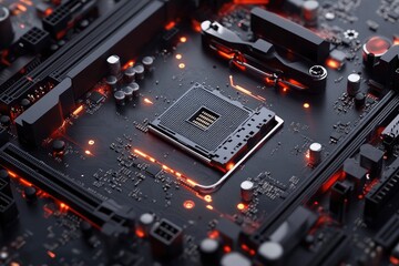 Fototapeta premium concept The motherboard in the picture is Brain Technology RAM Gaming. This motherboard has chipset and supports 12th Core processors. Generate AI with generative ai