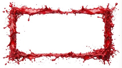 rectangular frame made from red liquid splashes on white background Low Angle