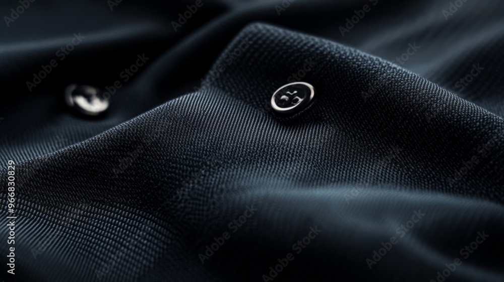 Poster close-up of black fabric with buttons showing detailed texture and elegant design, perfect for fashi