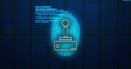 Animation of gamepad and fingerprint over data processing - Powered by Adobe