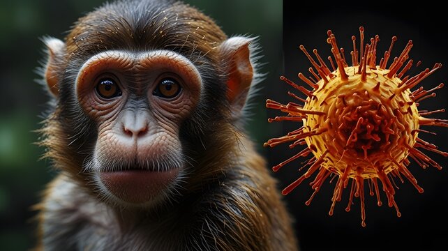 Mpox, monkey with monkeypox, outbreak of the MPXV virus, infectious disease spreading to human
