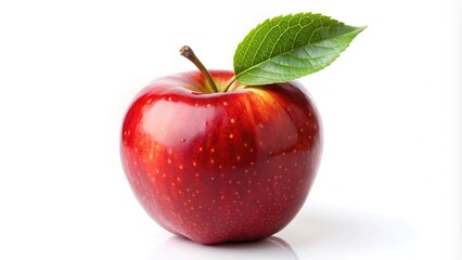red apple with green leaf isolated on white background, medium shot