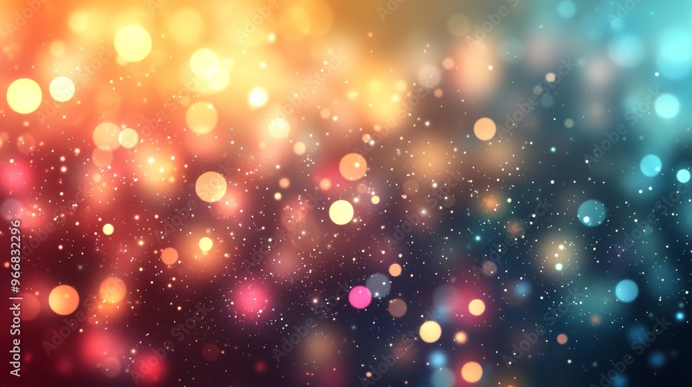 Poster abstract background with colorful bokeh lights and shimmering particles
