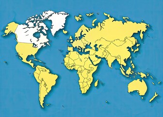 Malaysia highlighted in bright yellow with faint outline of neighboring countries on a blue world map, showcasing its geographical location in Southeast Asia.