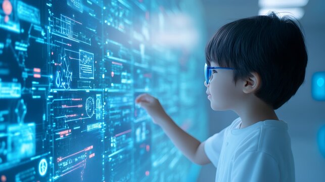 Child Interacting with Digital Interface Technology