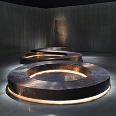 A spiral podium with a circular shape, creates an attractive and dynamic visual appearance. generative ai
