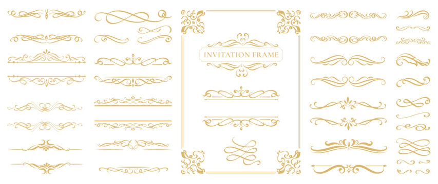 Wedding invitation frame design element vector set.