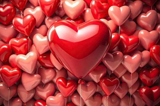 Red Valentine heart balloon on paper hearts keyable matte alpha extreme close-up