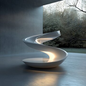 A spiral podium with a circular shape, creates an attractive and dynamic visual appearance. generative ai