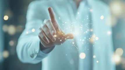 Hand Touching Abstract Light Innovation  Technology  Future Concept