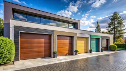 Sleek and contemporary garage doors in a variety of colors and finishes evoke modern style and sophistication in