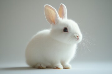 Obraz premium Cute White Bunny on a White Background