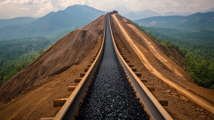 Fototapeta premium Efficient Industrial Conveyor Belt Transporting Raw Materials to Processing Plant