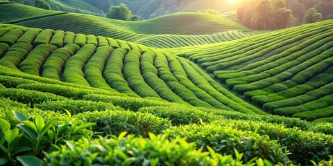 Fototapeta premium Reflected green abstract plantation wavy background inspired by lush green fields