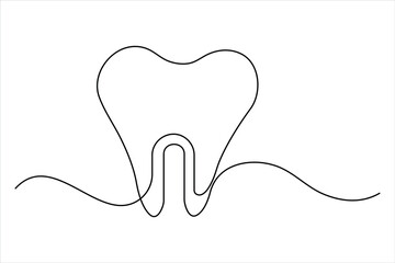 Tooth continuous one line art drawing of minimalism design outline vector

