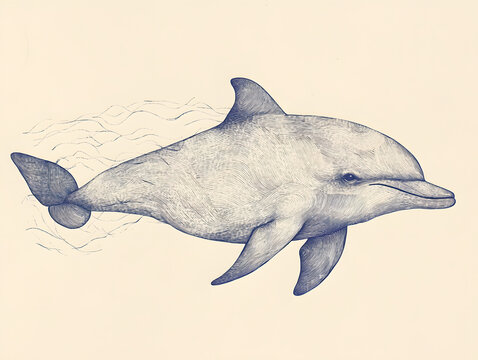 blue dolphin swimming, detailed pen drawing clip art preview