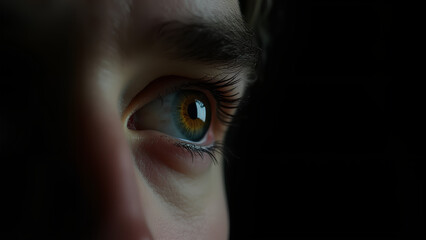 The human pupil close-up on a black dark background