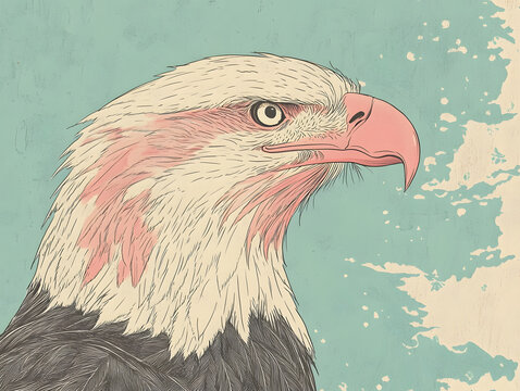 recommend clip art: risograph print texture, eagle, whimsical and charming, line drawing, minimalist
