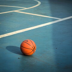 Ball left unattended on the outdoor basketball court