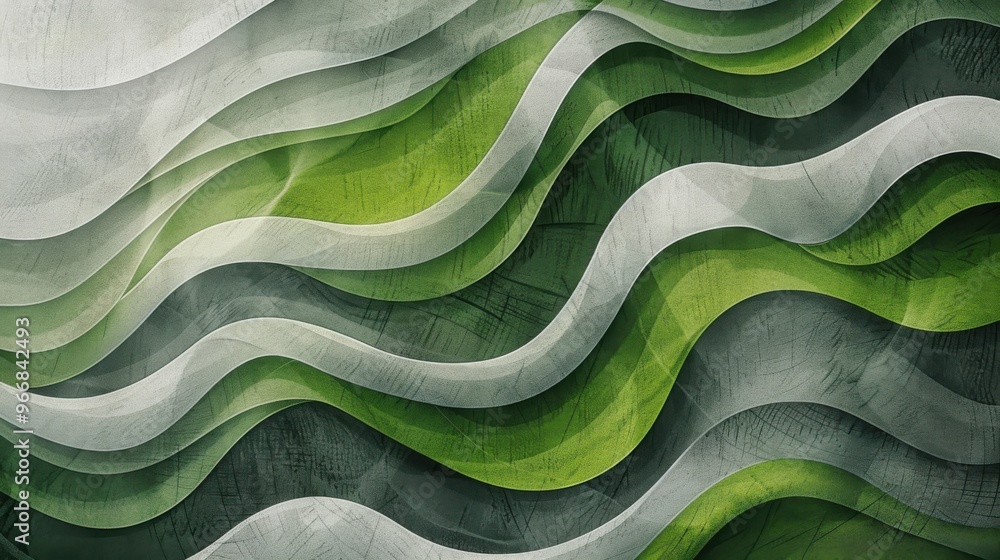 Poster abstract curved lines background in green and gray color, wave pattern