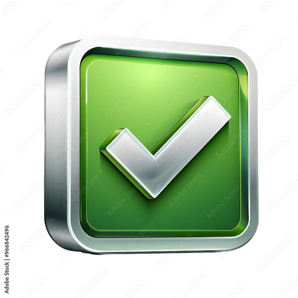 Poster 3d check mark icon on green square box isolated on transparent background